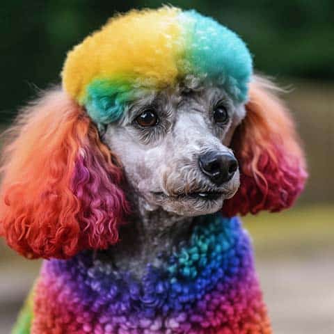Poodle with rainbow colored fur