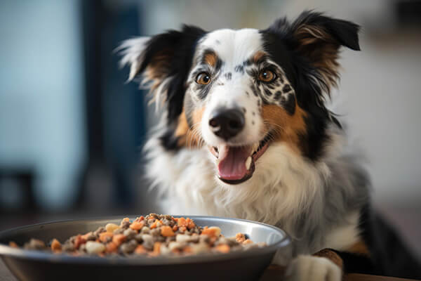 Dog happily eating homemade dog food from bowl
